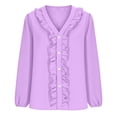 thumbnail image 3 of cocolona Womens Dressy Casual Blouses Ruffle V Neck Long Sleeve Button Shirts Summer Plus Size Casual Loose Tops, 3 of 8