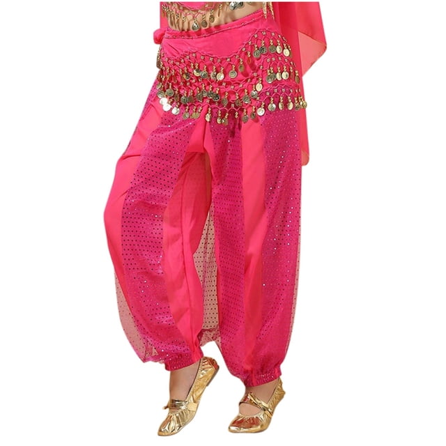 Sequin Pants Belly Dance Performance Dance Pants With Waist Chain Chiffon Highlight Pants