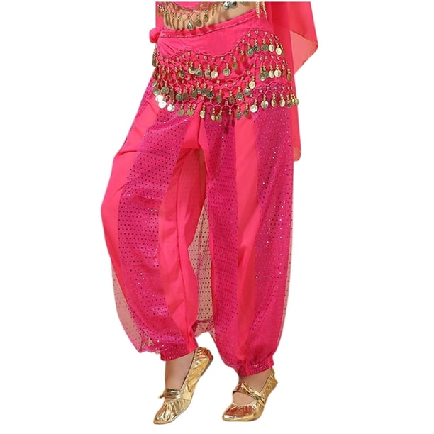 Pantalones de lentejuelas para danza del vientre con cadena en la cintura - Tejido de gasa, costura meticulosa, ropa para actuaciones en todas las estaciones, tallas S-XL