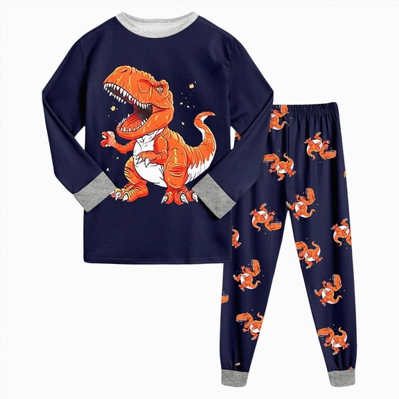 enyan Boys Pajamas Cotton Planet Pjs Toddler 2 Piece Sleepwear Toddler Sets for Boys Orange,6-7 Years