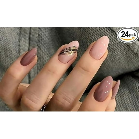 AVOKA Glossy Gold Mauves press on nails Artificial Nails, Reusable Fake Nails (22 PCS)