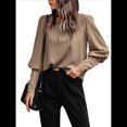 thumbnail image 3 of Blusa Elegante de Larga con Cuello Redondo para Mujer, Ideal para Otoño e Invierno, con Botones en la Espalda Café Oscuro XL, 3 of 9