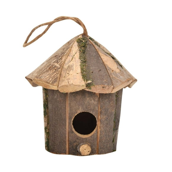 Hearth & Gear Natural Wooden Handmade Warm Bird Shelter Garden Patio Outdoor Decoration Villa Style Hanging Birdhouse For Birds Food Organic Metal Chicken Nesting Boxes Metal Birdhouse on Stake Bath