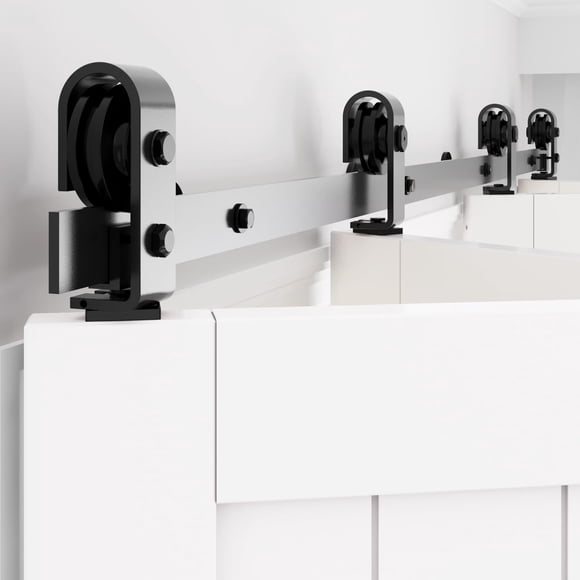 WINSOON Bifold Barn Door Hardware: Smooth Quiet Bi-fold Barn Door Hardware Kit - 72" Black Bi Fold Sliding Track Set for 68" Closet Doors - Black Fol