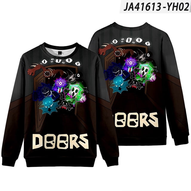 Jersey de cuello redondo con estampado 3D de puertas Roblox para adultos y niños, Jersey holgado informal de dibujos animados, figura de Escape de la puerta