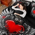 thumbnail image 4 of Castle Fairy Princess Queen Crown Bedding Comforter Set 7 Pieces for Teens Adults,Love Heart Print Angle Wings Full Bedding Set Lightweight,Gothic Valentine's Day Fitted Sheet Flat Sheet, 4 of 8