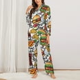 thumbnail image 2 of Pajama Sets for Women 2 Pcs, Cute Food Tomato Cucumber Burger Button Down Long Sleeve Sleepwear Lounge PJ Sets, 2 of 6