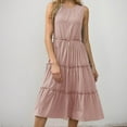 thumbnail image 5 of Delliss Women's Summer Sleeveless Plain Tank Dress Crew Neck Tiered Pleated Long Dress Beach Simple Trendy Sundress, 5 of 7