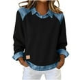 thumbnail image 5 of Fmbrln Womens Denim Patchwork Sweatshirts Long Sleeve Turndown Collar Shirts Casual Loose Solid Pullover Tops, 5 of 9