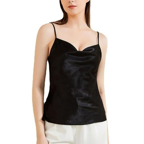 SWSMCLT Women's Cami Tops Camisole Summer Soft Silky Thin Smooth Sleeping Pajamas Tops Lightweight Cool Slim Fit Sleepwear Comfy Pjs Black 8-10