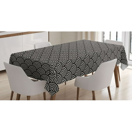 

Scale Tablecloth Overlapping Half Circle Arcs Modern Art Deco Style Geometric Composition Rectangle Satin Table Cover for Dining Room and Kitchen 60 X 90 Cream and Charcoal Grey by Ambesonne