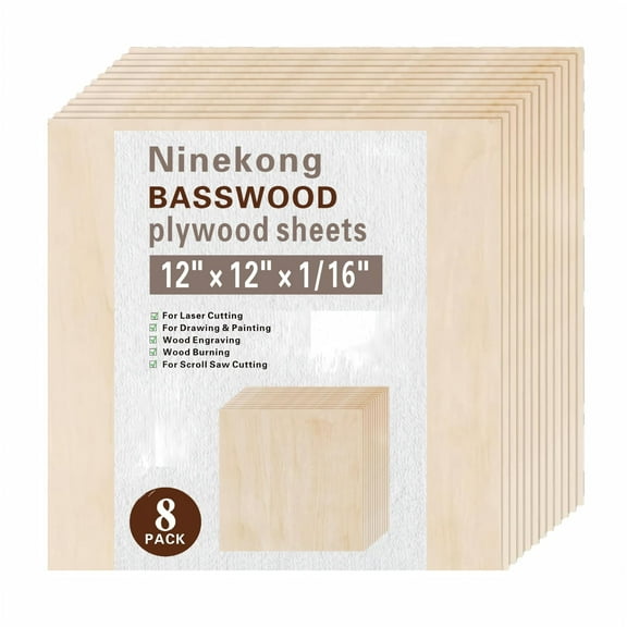 8 pc Blank Plywood Unfinished Basswood Sheets for Crafts,8Pc 6x4x1/16 in, 8Pc 12x8x1/8 in