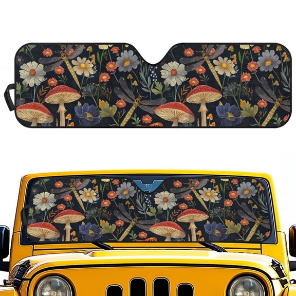 Uorisanigo Windshield Sun Shade, Floral Mushroom Front Window unshade Windshield for 2018-2024 Wrangler JL 1997-2006 Wrangler JT, Front Window Sun Visor Blocks for UV and Heat