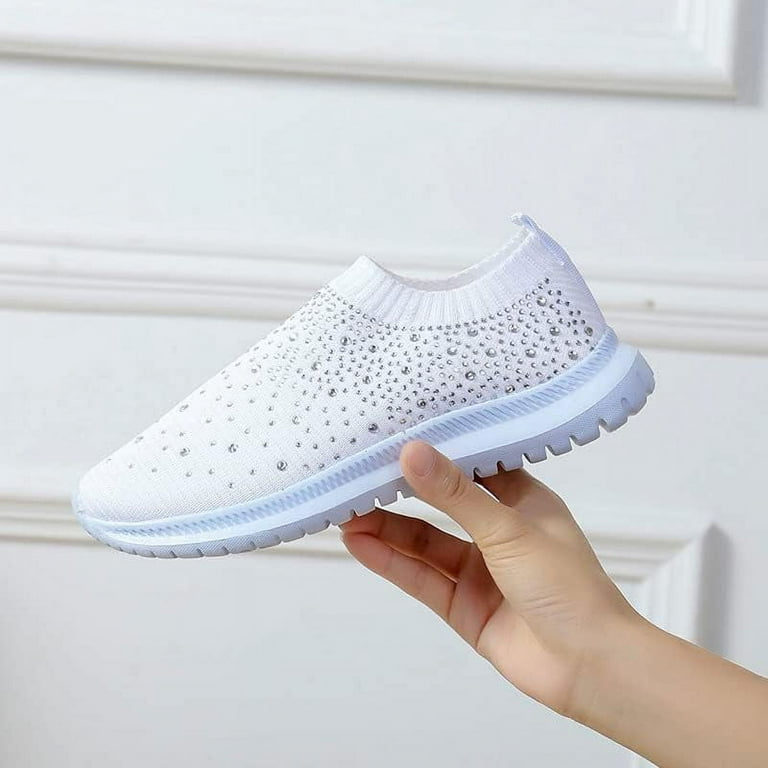 Sparkle Sneakers for Women Slip On Crystal Walking Running Shoes  Lightweight Breathable Sport Shoes Casual Mesh Rhinestone Sock Sneaker