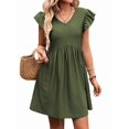 thumbnail image 3 of Women'S Summer Short Sundress Casual V Neck Ruffle Sleeve Mini Dress with Pockets Green S, 3 of 9