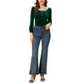 thumbnail image 2 of Allegra K Women's Vintage Velvet Top Scoop Neck Button Decor Lace Panel  Shirt, 2 of 6