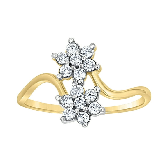 10kt 10k Two-Tone Gold Womens Cubic-Zirconia Bypass Flower Fashion Ring