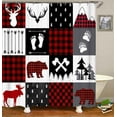thumbnail image 4 of 4PCS Cabin Shower Curtain Set, Black Bear Forest Woodland Animal Wildlife Hunting Lodge Red and Black Buffalo Plaid Christmas Country Rustic Farmhouse Bathroom Decor, Non-slip Bath Mat, 4 of 7