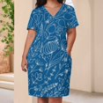 thumbnail image 3 of White Floral Blue Background Pattern Women's Loose Short Sleeve Dress Casual Summer Plus Size Long Dresses with Pockets, 3 of 5