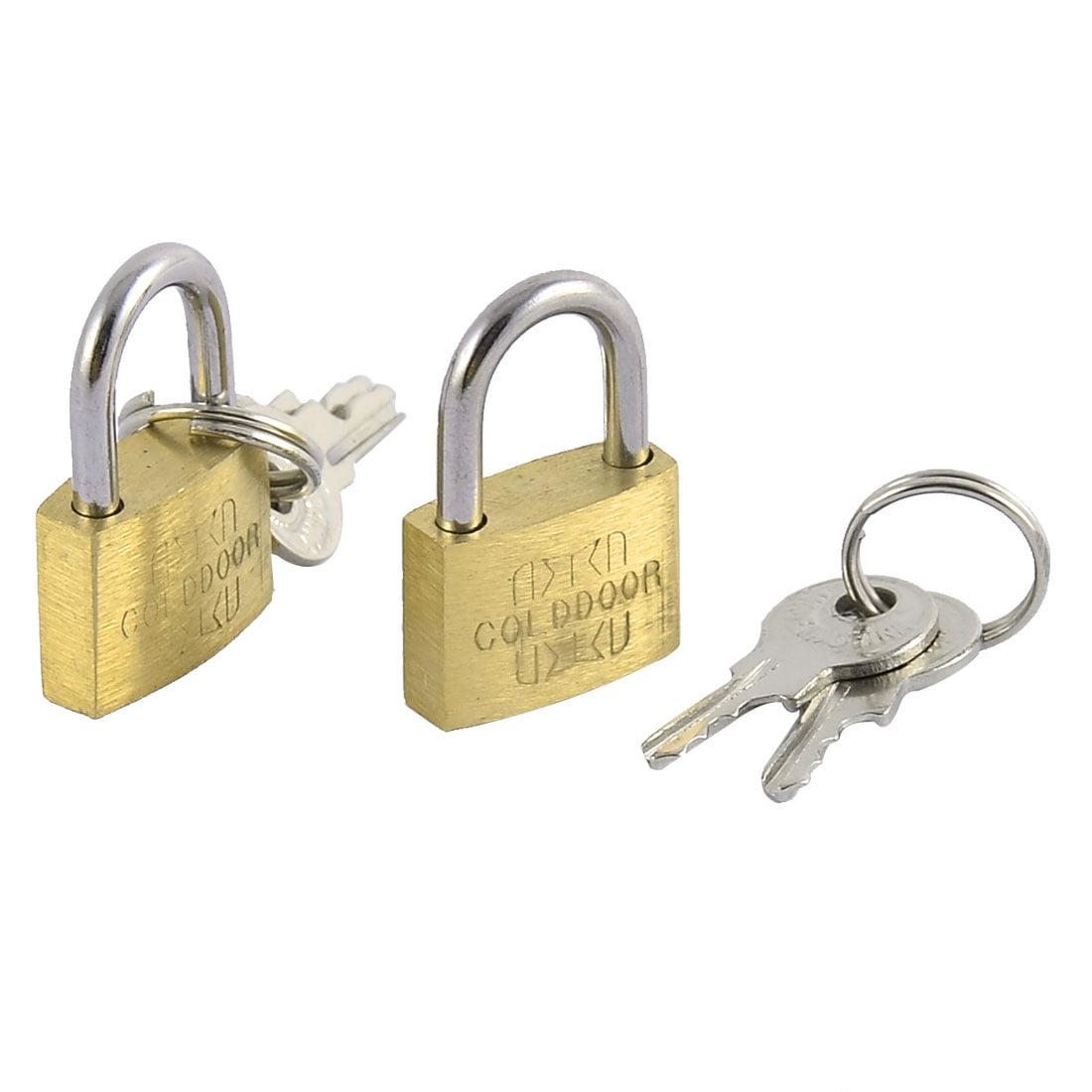 2pcs Home Office Door Lock Drawer Cabinet Metal Security Shackle Padlock with key Brass Tone