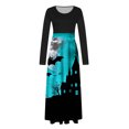 thumbnail image 4 of Qiopertar Vente de Liquidation Robe Longue à Manches Longues Imprimée Halloween pour Femmes avec Fermeture Éclair Col Rond Jupe Longue Offres de la Semaine Moins de 5$, 4 of 5