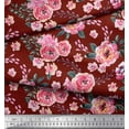 thumbnail image 3 of Soimoi Red polyester Crepe Fabric Leaves & Camellias Floral Print Fabric by the Yard 52 Inch Wide, 3 of 3