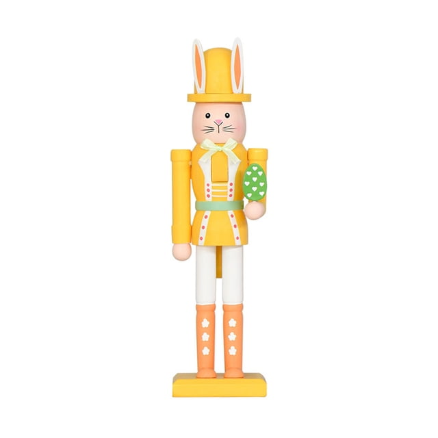 Hioecau Easter Bunny Nutcracker Figurine 12 Inch Wooden Rabbit Nutcracker Decoration for Spring Home Table Shelf Decor