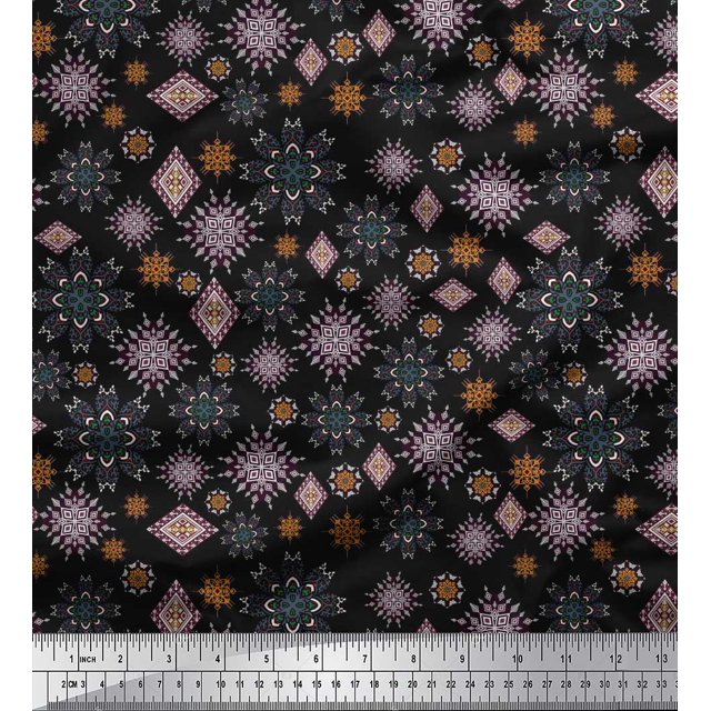 Soimoi Poly Georgette Fabric Ikat & Mandala Kaleidoscope Decor Fabric Printed Yard 52 Inch Wide