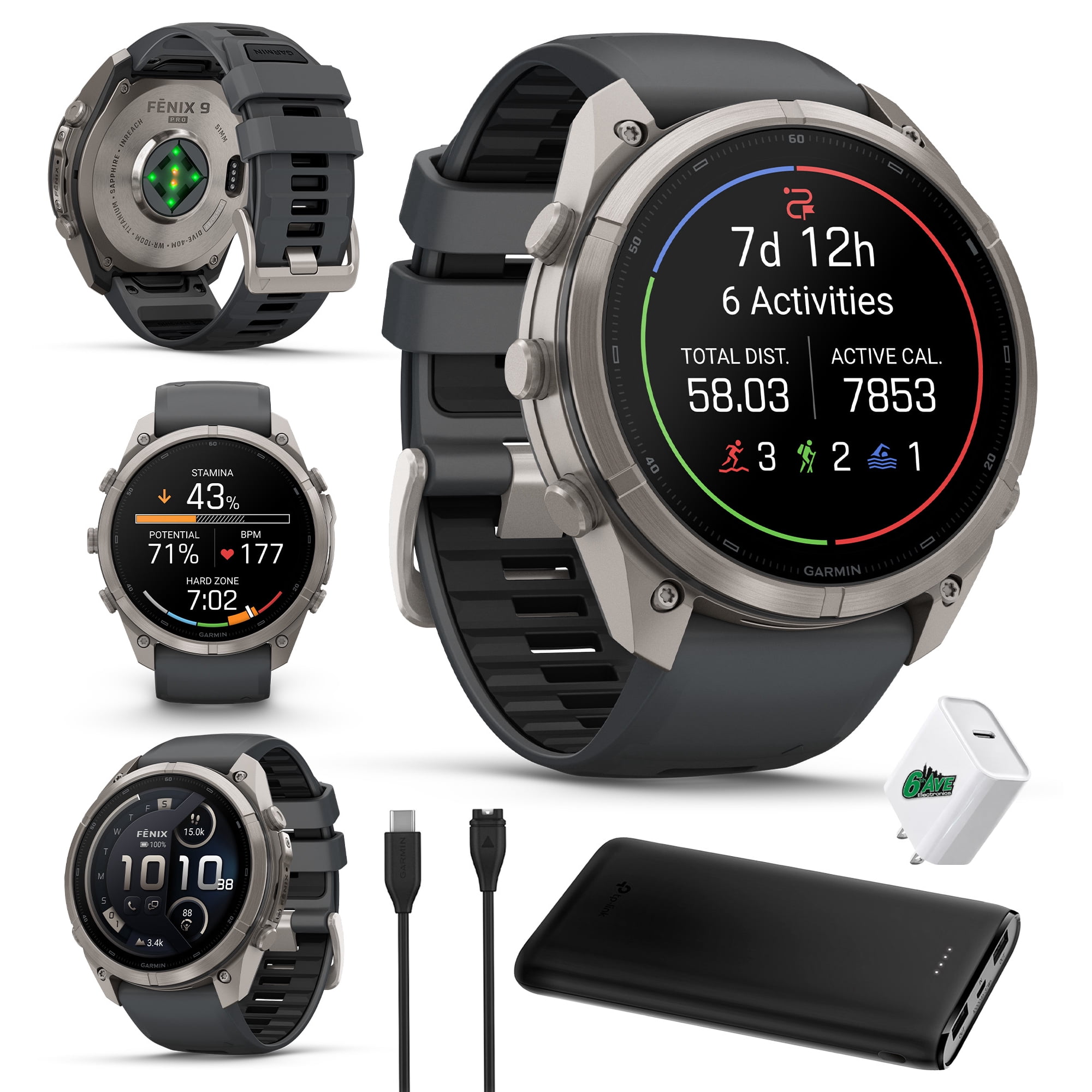 Garmin Fenix 9 Pro inReach 51mm Titanium GPS Smartwatch | AMOLED Display, Multi-Band GNSS, Heart Rate Monitor, Graphite Band + Accessories Bundle