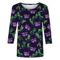thumbnail image 5 of Mceream 3/4 Sleeve Mardi Gras Shirts Womens Holiday Tunic Tops Fashion Graphic Mask Carnival Themed Party Tshirts Casual Crewneck Blouses Clothes plus size outfit Purple M, 5 of 6