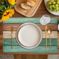 thumbnail image 4 of Farmhouse Teal Brown Placemats Set of 4, Vintage Wooden Striped Placemats for Dining Table, Place Mats for Kitchen Tabletop, Waterproof Wipeable Dining Table Mats Set, 4 of 9