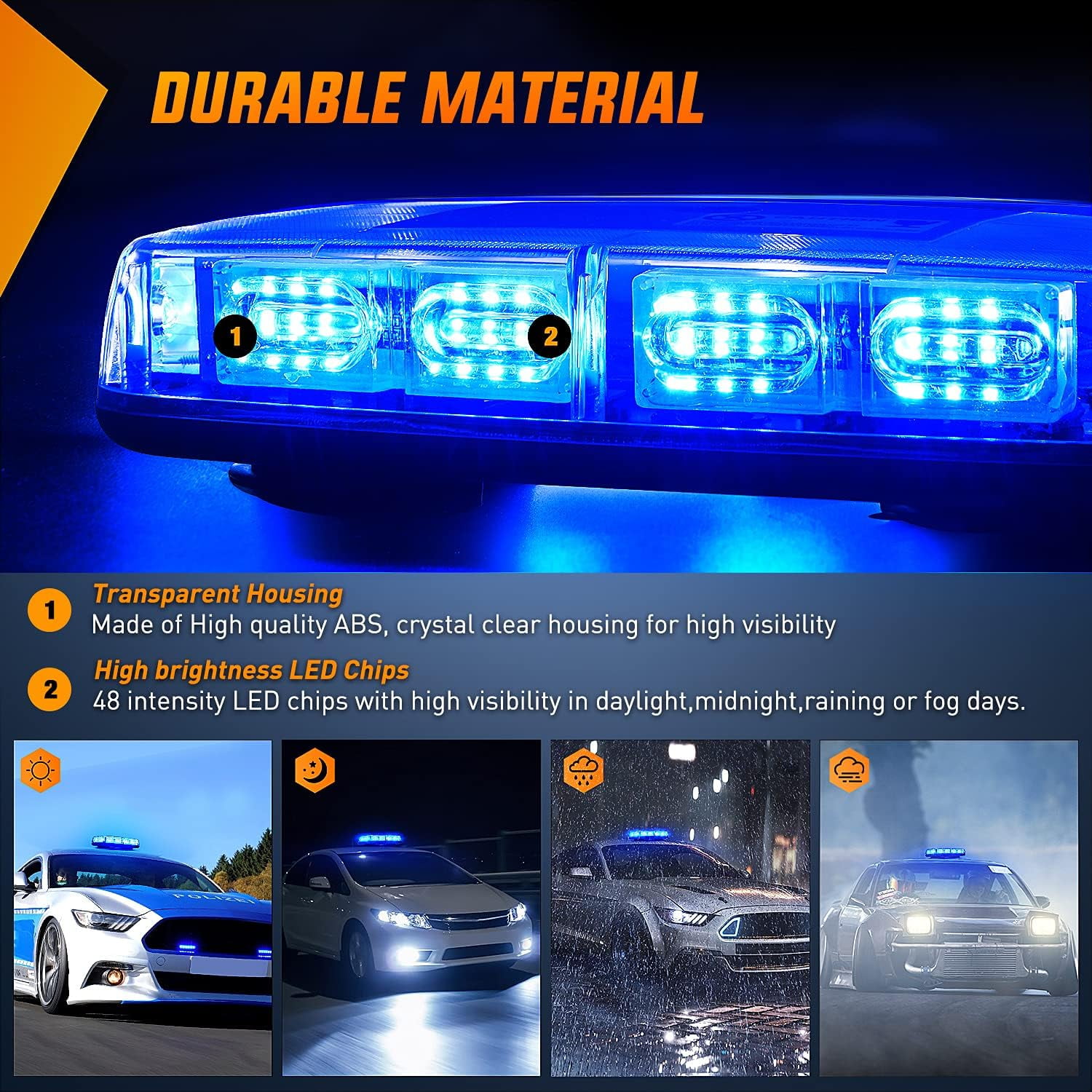 Nilight 12 Inch Roof Top Strobe Lights 48LED Hazard Light Emergency Safety Warning LED Flashing Light Bar Magnetic Mount 12V 24V Cars Trucks Tractors Snow Plows Construction Vehicles
