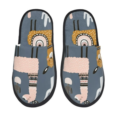 Balery Llama and Cactus Slient Indoor Furry Fleece Comfort House Shoes Soft Non-Slip Home Shoes Cotton slippers House Slippers-- Medium