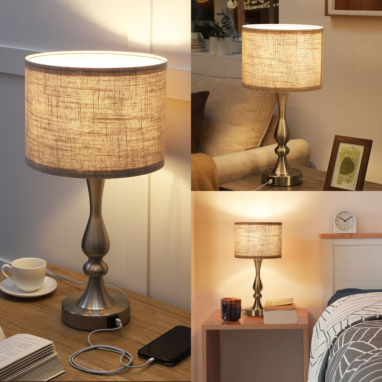 DEWENWILS Modern Touch Control Table Lamp 3 Way Dimmable with 2 USB Ports for Living Room, Bedroom, Light Bulb Included