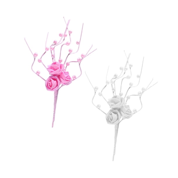 2 piezas de adorno para pastel con forma de rama de árbol de rosas con perlas, adorno para pastel exquisito, rama de rosas