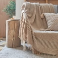 thumbnail image 2 of Fennco Styles Striped Knit Solid Fringe Throw Blanket 50" W x 60" L - Beige Soft Textured Light Weight Blanket for Sofa, Couch, Living Room and Bedroom Décor, 2 of 8