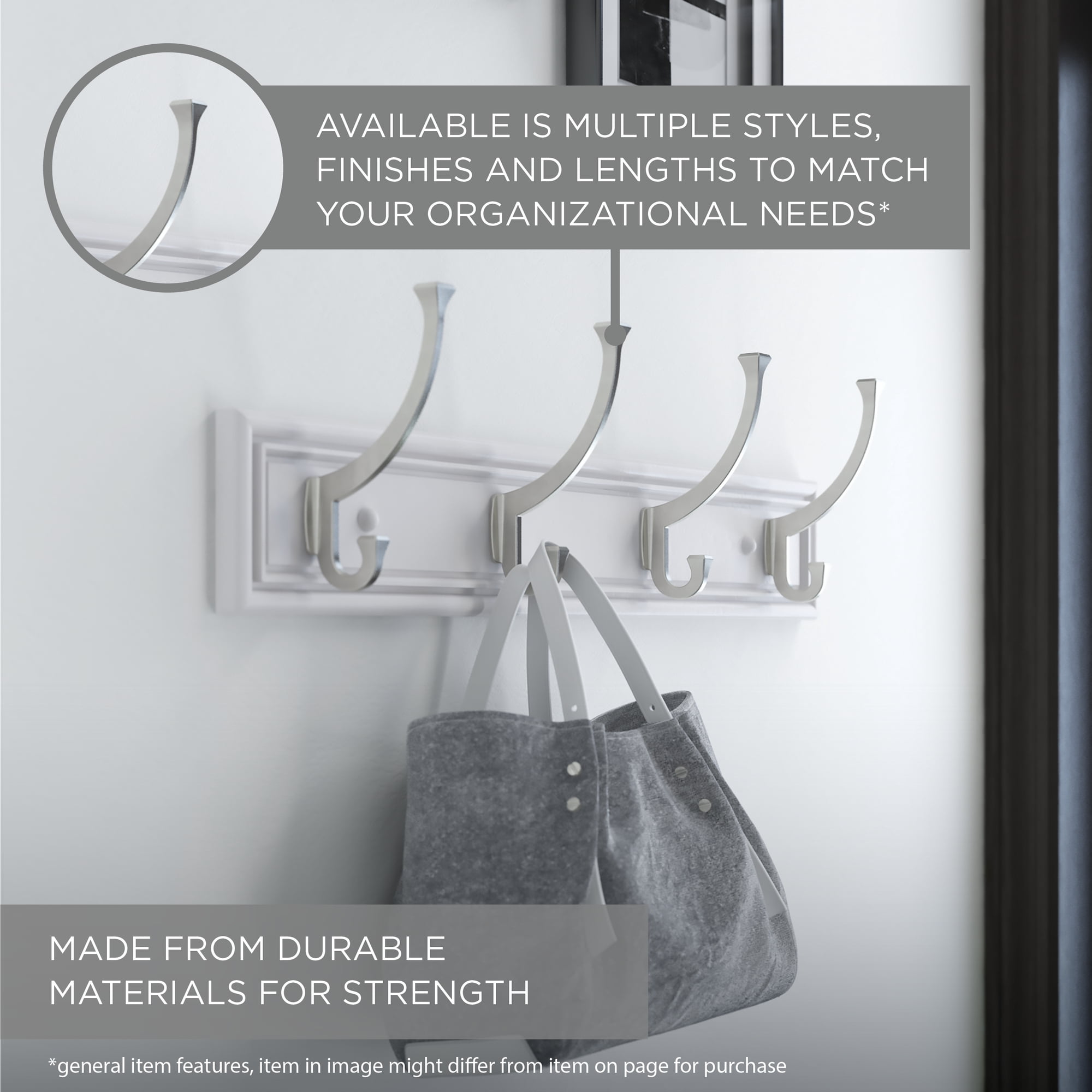 Franklin Brass 16 In. Rail With 4 Heavy Duty Coat And Hat Hooks In Bark And Satin Nickel