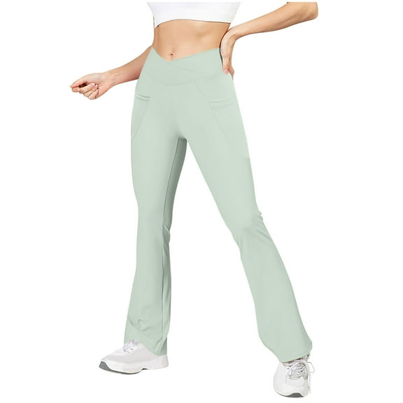Sexlip Flare Leggings for Women Low Rise Fold Over Flared Yoga Pants Bootcut Leggings Ladies Comfy Workout Pants Green XL