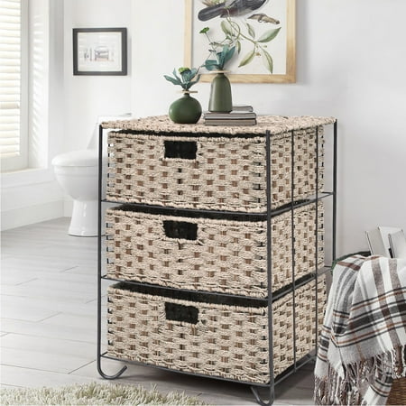 3 Rattan Wicker Storage Drawer Unit Baskets Bin Chest Organizer