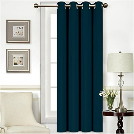 Navy Linen Thermal Binding - Mellanni Thermal Insulated Blackout Curtains - 1 Panel - Window Treatments / Drapes for Bedroom, Living Room with Silver Grommet and 1 Tieback (1 Panel, 52