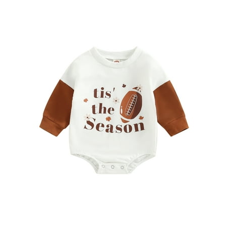 

Infant Baby Spring Autumn Bodysuit Jumpsuit Rugby Letter Print Long Sleeve Round Neck Snap Closure Romper for Boys Girls