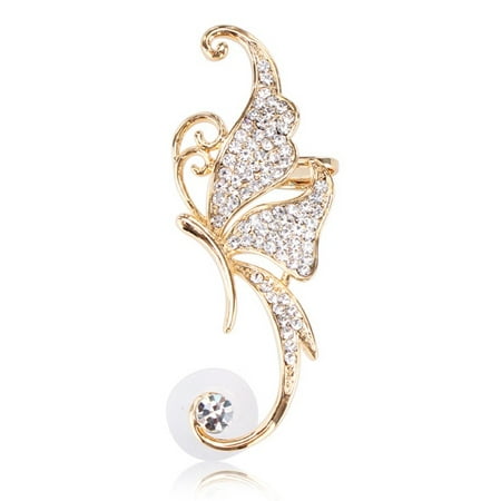 - Rhinestone Crystal Butterfly Clip On Ear Cuff 16K Gold Plated