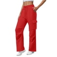 thumbnail image 5 of Livrdious Wide Leg Cargo Sweatpants for Women Casual Drawstring High Waisted Baggy Sweat Pants with Pockets, 30'' Inseam, 5 of 8