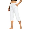 thumbnail image 6 of Fmbrln Capri Jeans for Women Stretchy Waist Solid Cropped Denim Capris with Pockets, 6 of 8