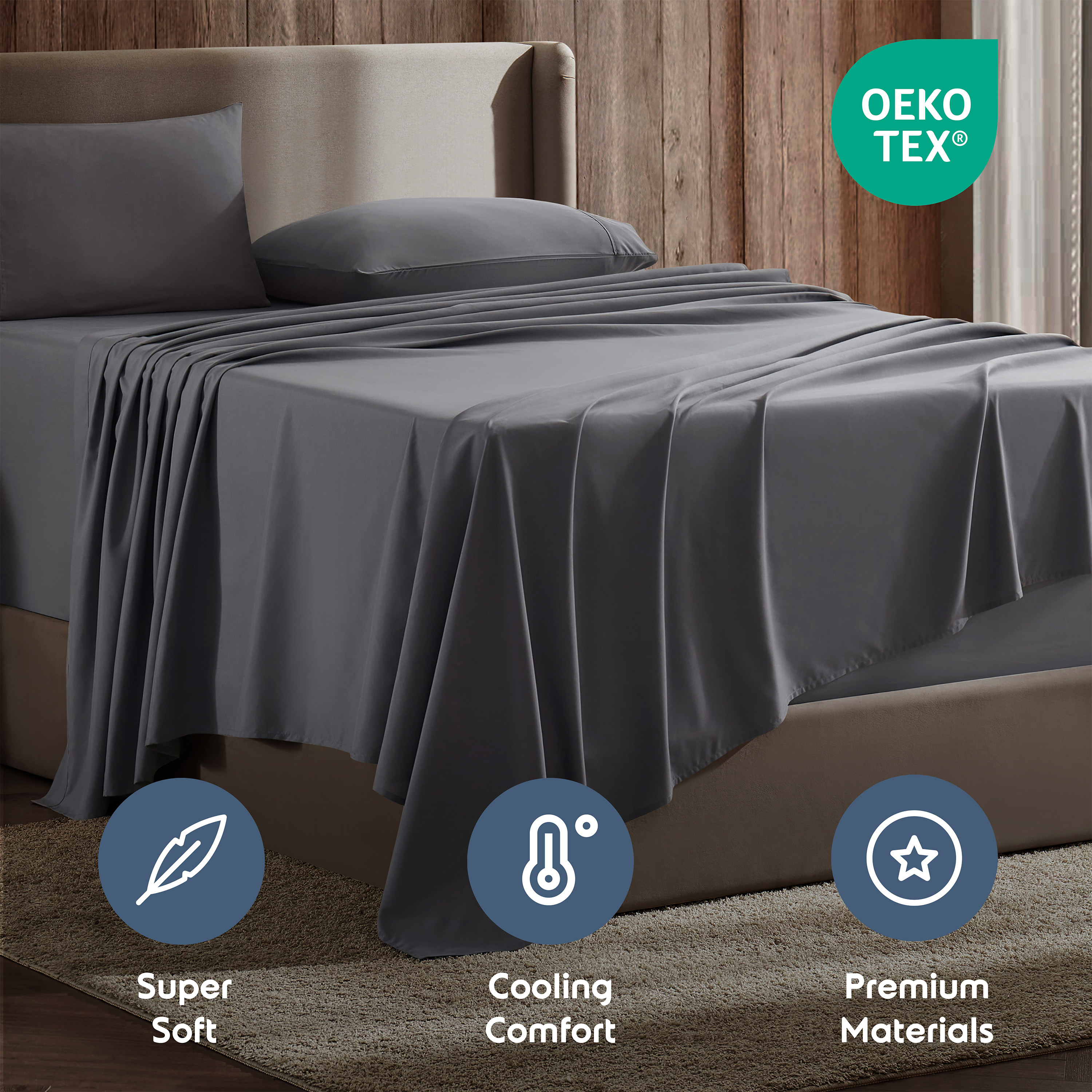 Nestl King Sheet Set, 1800 Series Deep Pocket, Charcoal Gray photo 7