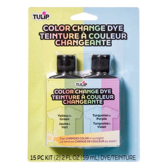 Tulip Color Change Tie-Dye Kit – Yellow to Green & Turquoise to Purple Sunlight Reactive Liquid Fabric Dye Set, 4 oz 2 Pack