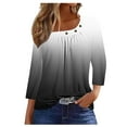 thumbnail image 2 of hxobax Womens Tops Trendy Ombre Tunic Tops Cute Square Neck Button Shirts 3/4 Sleeve Pleated Blouses, 2 of 5