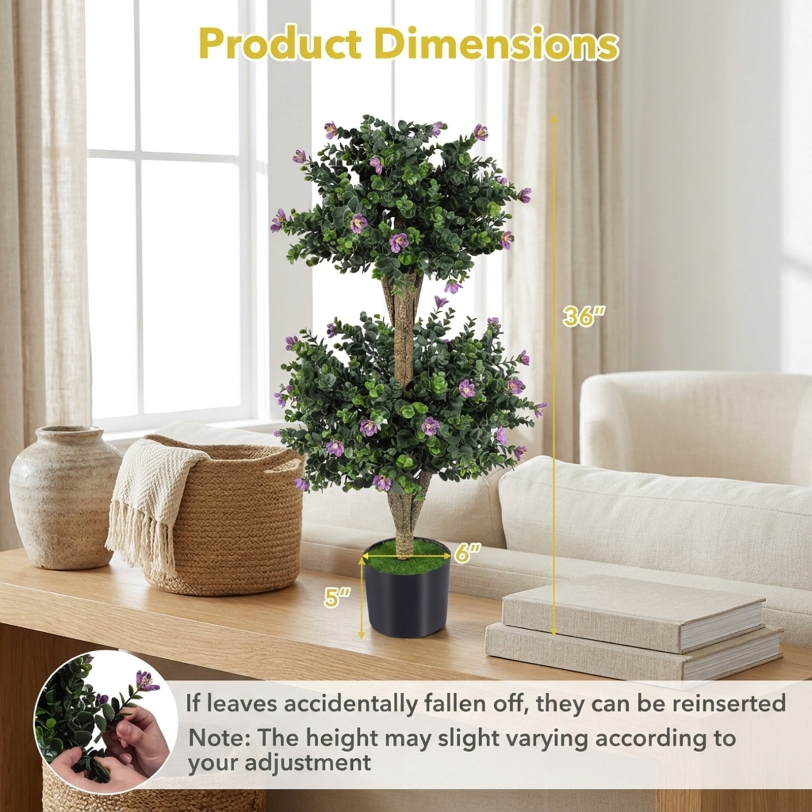 Vebreda Artificial Plant Decor, 2 Pack 36" Artificial Double Ball Boxwood Topiary Tree with 41 Blossoms, Vivid and Lifelike Boxwood Tree