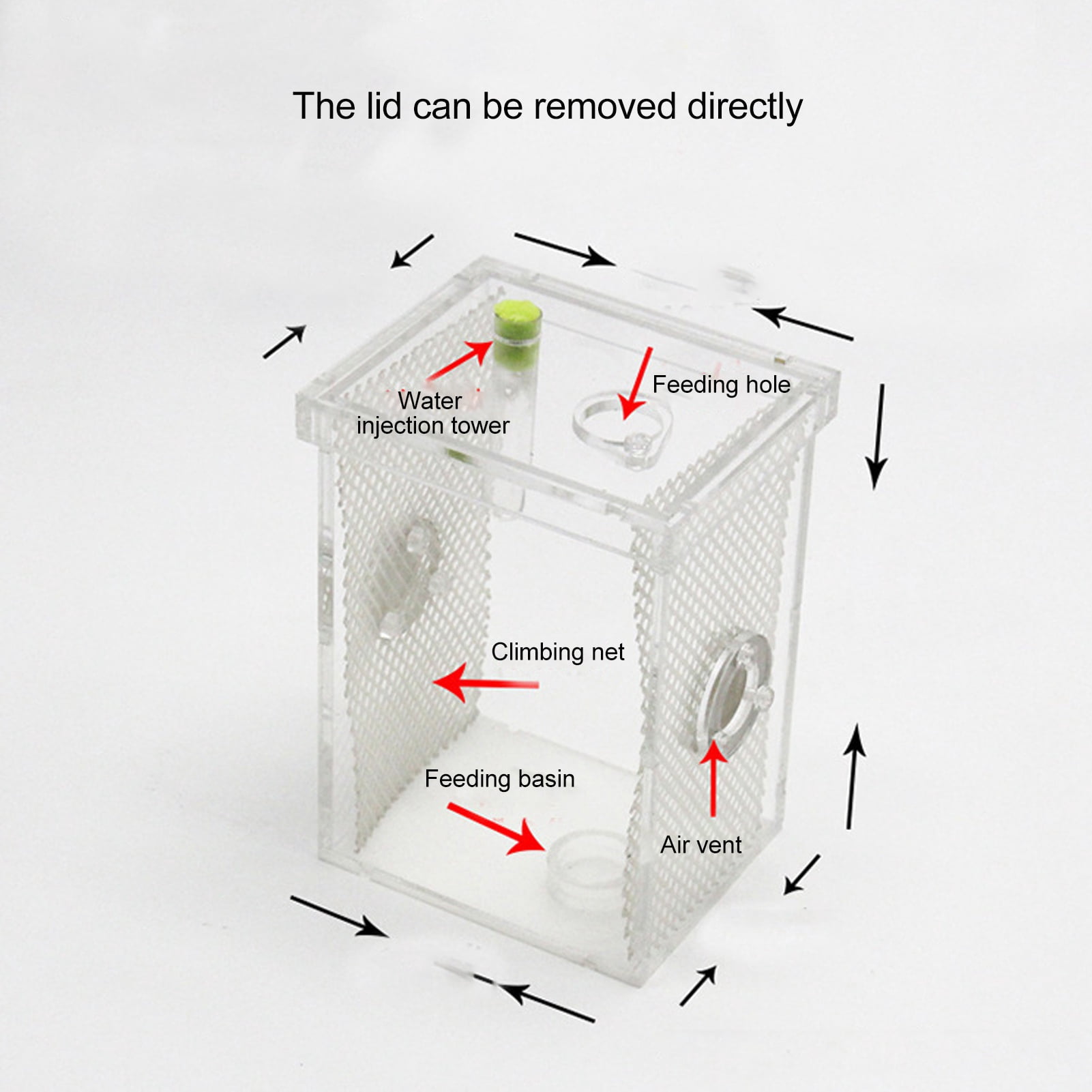 NFTIGB Acrylic Reptile Insect Enclosure Tank High Transparency Moisturizing Breeding Box L for Jumping Spider Tarantula Mantis (7.8 x 5.5 x 4.3 inches / 20 x 14 x 11 cm) Clear Terrarium