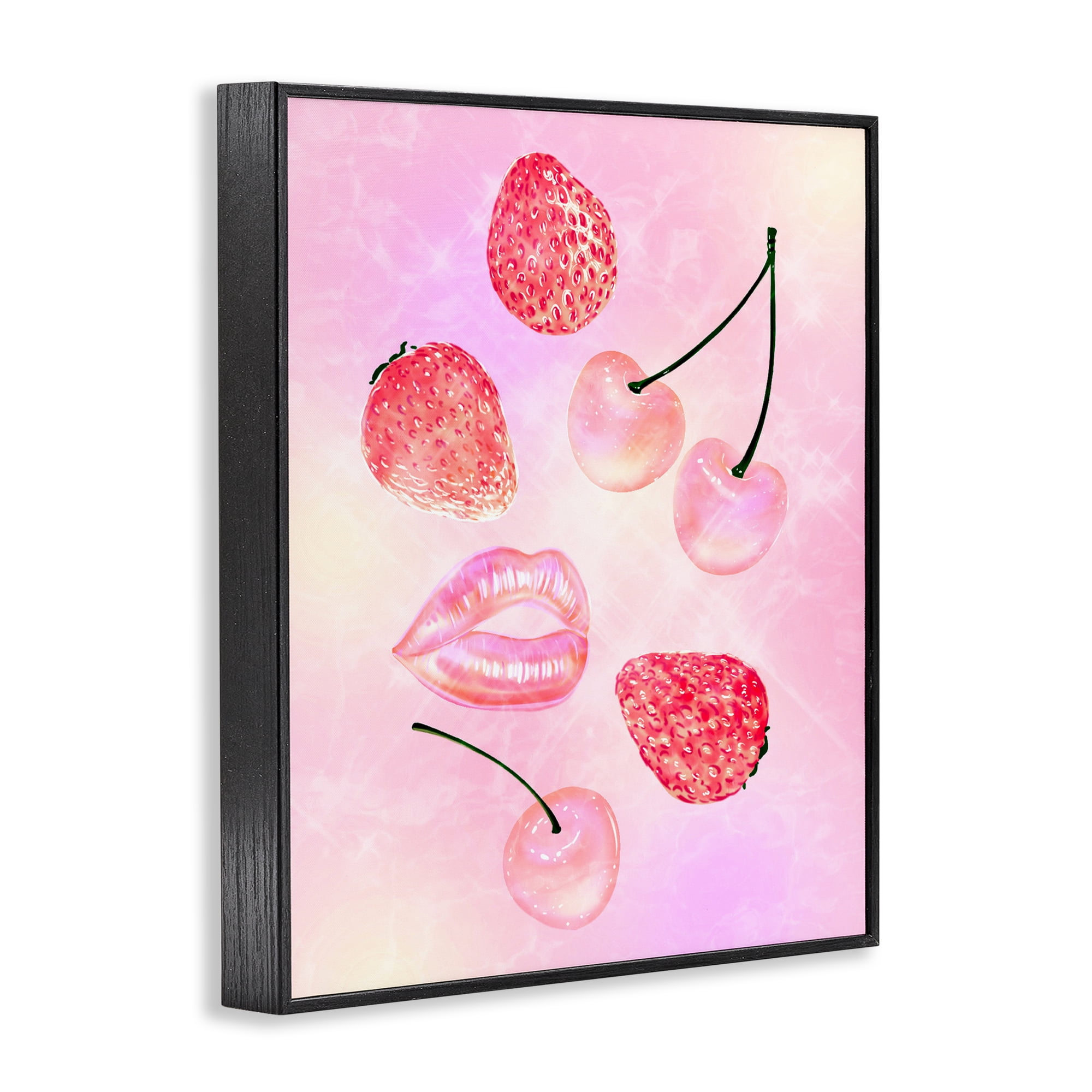 Pink Fruits and Kisses Black Framed Giclee Art, design by Ziwei Li